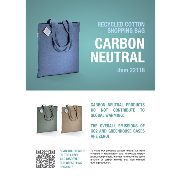 280G/M2 Recycled Cotton Carbon Neutral Shopping Bag, Long Handles - Royal