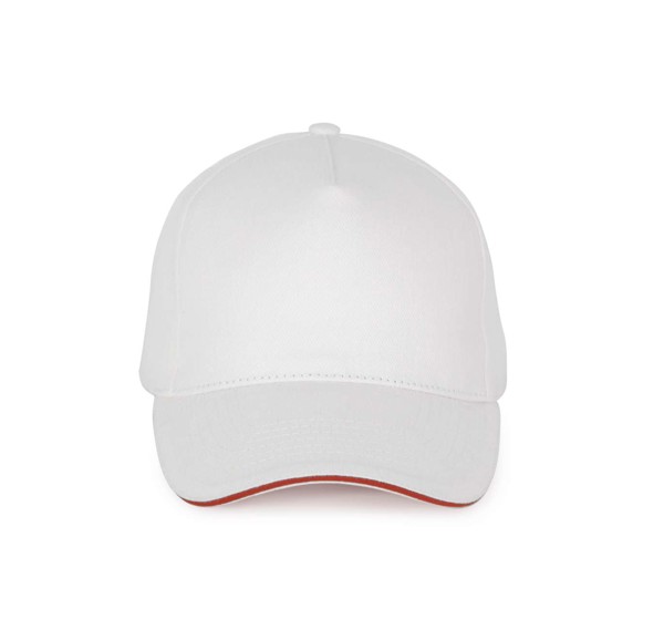 5 Panels Cotton Sandwich Cap - White / Red