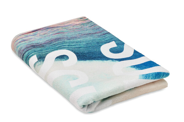 Full colour beach towel in 350gsm cotton and recycled polyester (rPET) - 70x140cm / Individual polybag