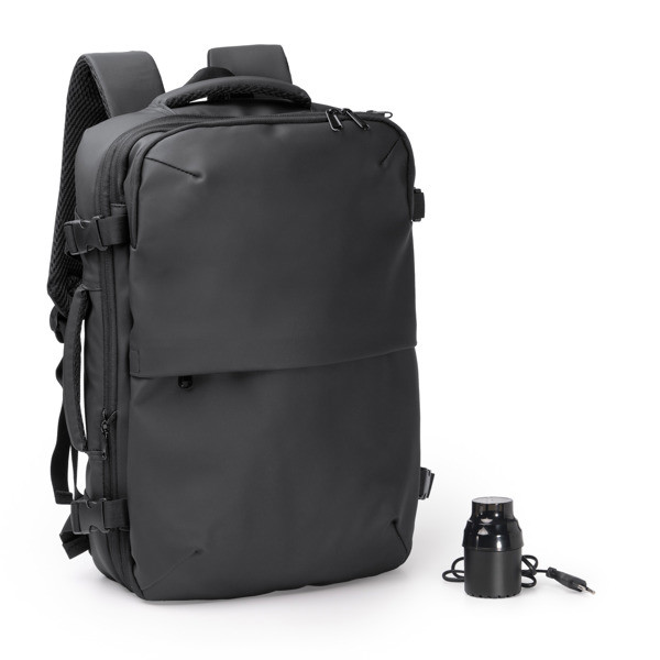 Expandable personalized PU leather backpack 16 liters with vacuum pump and 17-inch laptop compartment