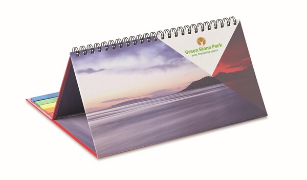 Desk calendar with hard cover, markers and memo pad - Full colour