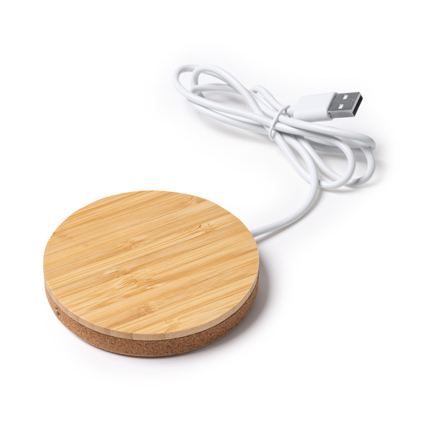 Cargador inalámbrico personalizado de corcho y bambú 10W con indicador luminoso