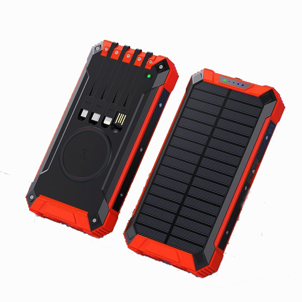 Solar power bank 20000mAh with cable - BLACK