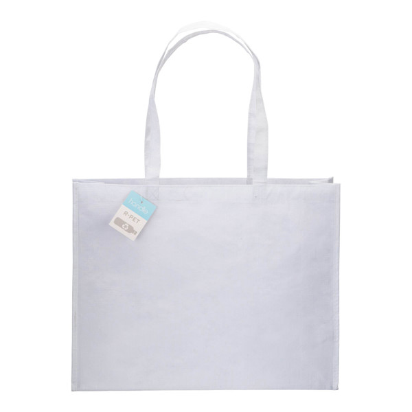 Shopper Mit Seitenfalte Aus R-Pet (Recyceltem Kunststoff), Lange Griffe - Weiß