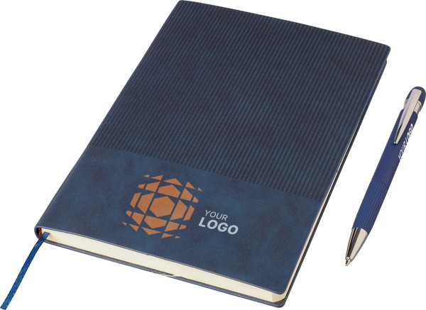 Conjunto de bloco de notas (A5) e esferográfica em PU reciclado Tarek Original - cinzento