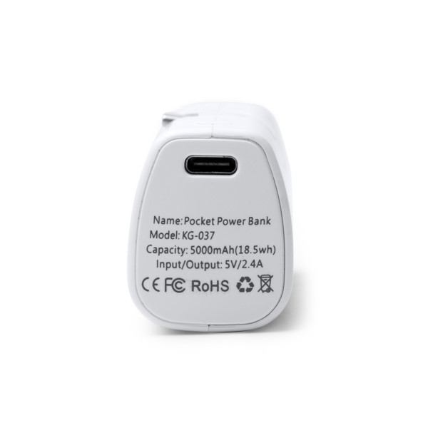 Personalised power bank in recycled ABS 5000 mAh with torch and built-in USB-C cable