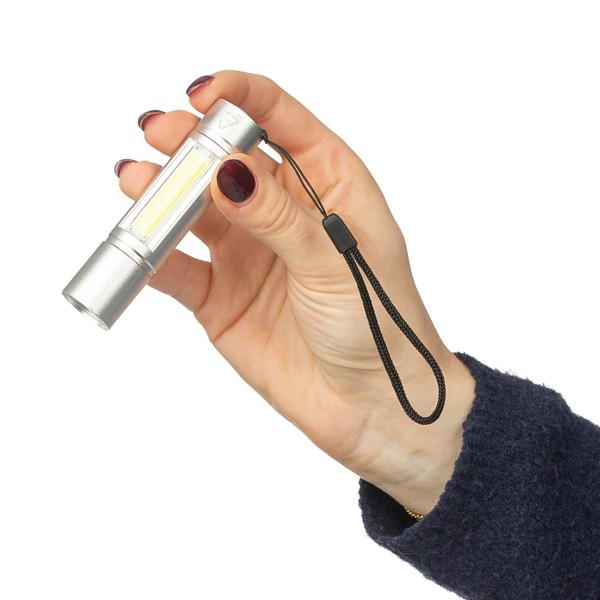 Gerecycled aluminium COB-zaklamp Sami - zilver