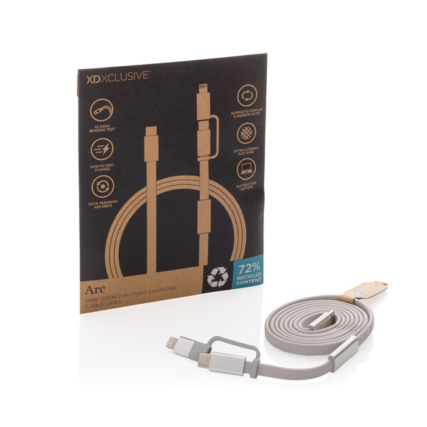 Arc RCS 60W 120 cm 2-in-1 fast charging cable - Grey