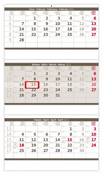 Tříměsíční kalendář Skládaný 2022 - šedý