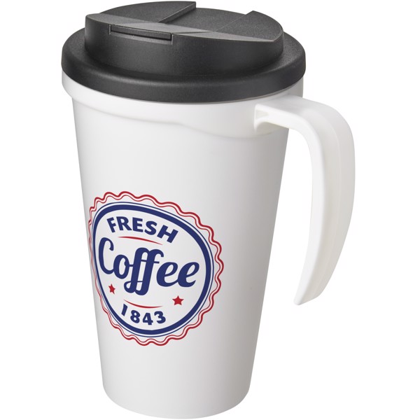 Americano® Grande 350 ml mug with spill-proof lid - Branco / Preto liso