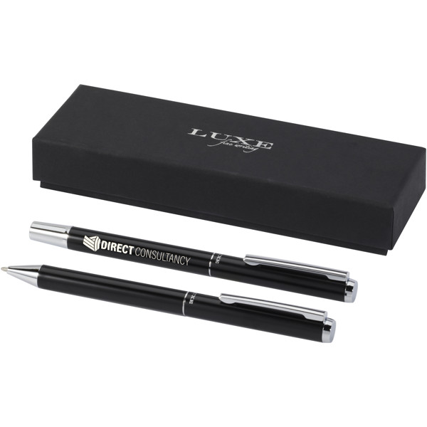 Lucetto recycled aluminium ballpoint and rollerball pen gift set (black ink) - Black