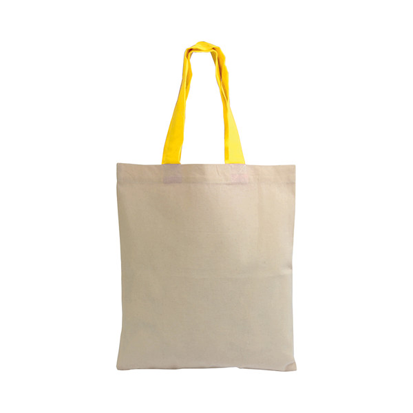 135 G/M2 Natural Cotton Mini Shopping Bag With Coloured Short Handles - Yellow