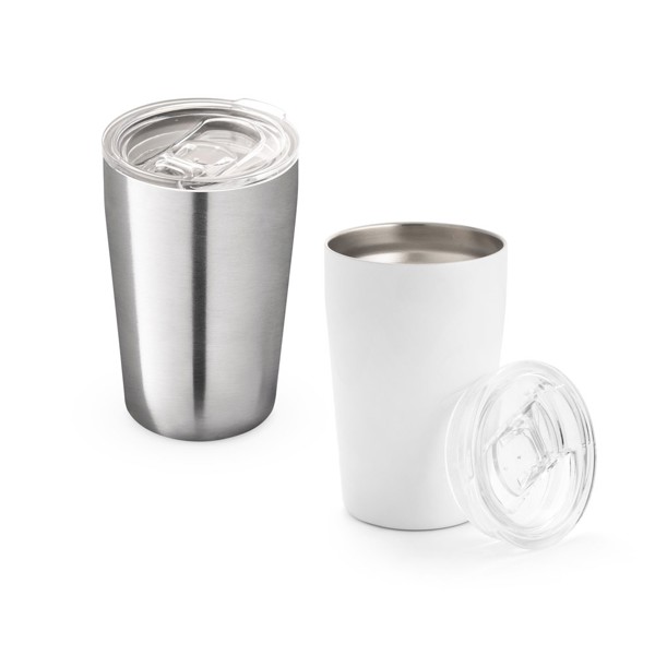 SLIDER. Tasse de voyage 380mL en acier inox - Blanc