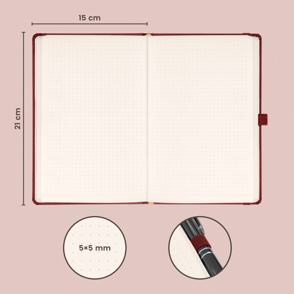 Notique Notes Aprint Neo, Vínový, Tečkovaný, 15 x 21 cm