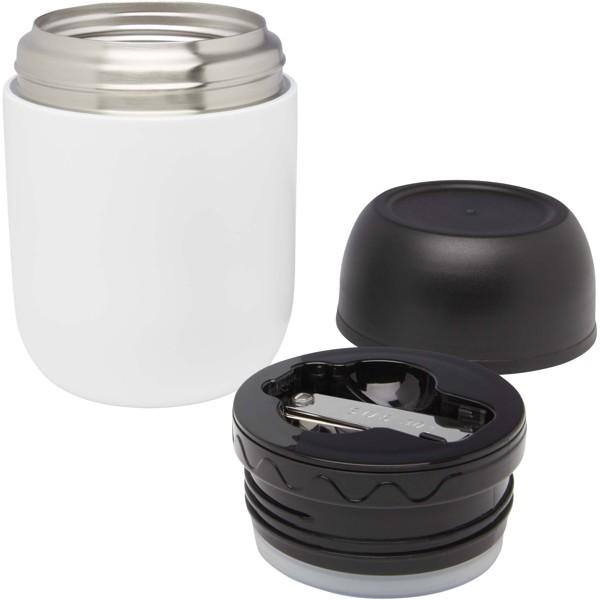 Supo 480 ml doppelwandiger Lunchpot aus recyceltem Edelstahl mit faltbarem Löffel - weiss