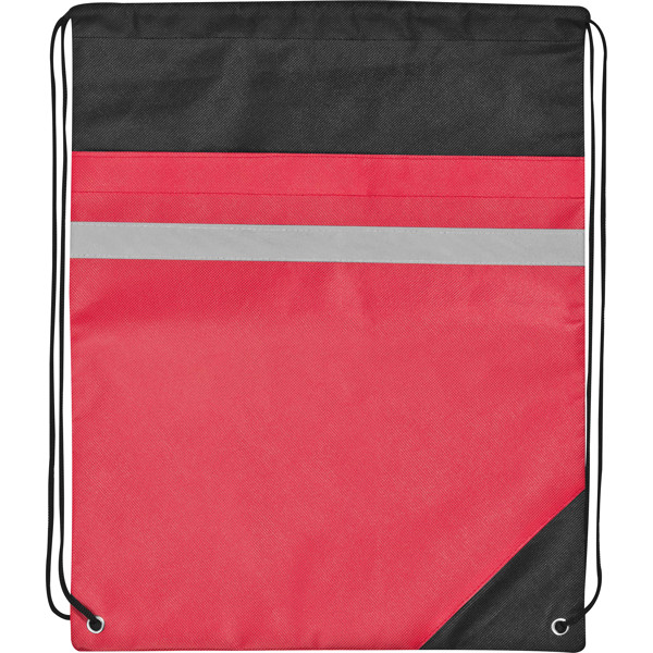 Non-woven gym bag including reflectable stripe - Red