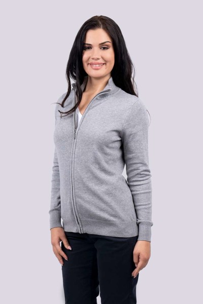Women’S Full Zip Cardigan Fine Gauge Cotton - Light Melange Grey / 3XL