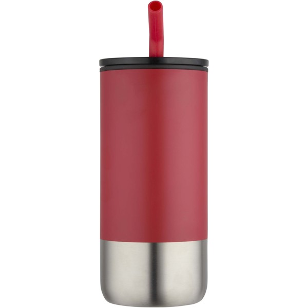 Bicchiere termico in materiale certificato RCS con cannuccia Grayson da 480 ml - Rosso
