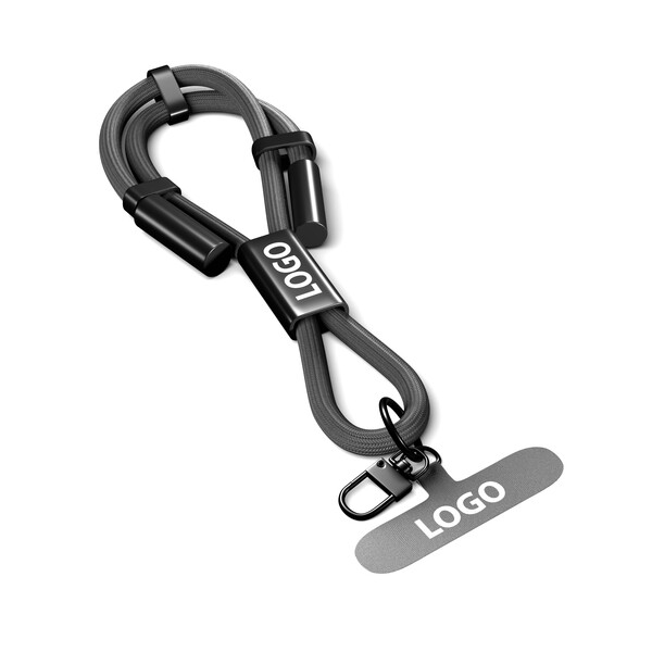 Adjustable type C to C, 60W charging cable & data transfer short strap phone holder - Black