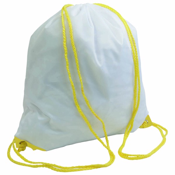 White 210T Polyester Backpack With Drawstring Closure, Reinforced Corners - Yellow