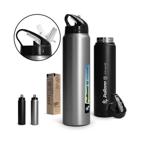 BOUTEILLE GOURDE 1 L INOX AVEC PAILLE - Argent