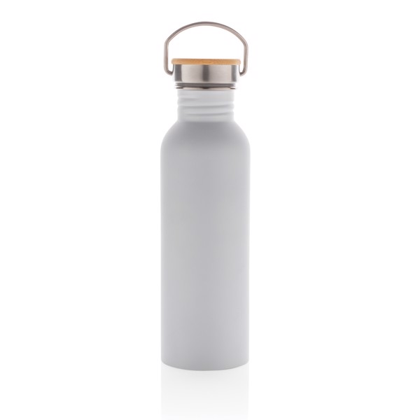 Modern stainless steel bottle with bamboo lid - White