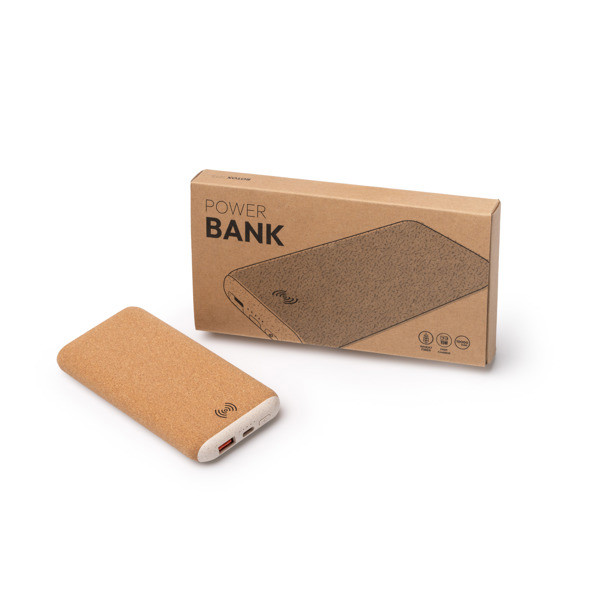 Personalised power bank in cork and wheat fibre 10,000 mAh with 15W wireless charging
