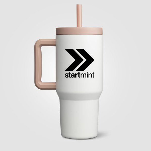 Grosche Aspen Stainless Steel Triple-Wall Insulated Straw Mug – 945 ml - White / Silkscreen