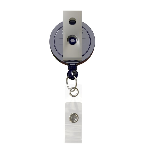 Einziehbarer Ausweishalter in runder Form mit ⌀2,8cm Logo - Full Color / Dunkles Marineblau / Bulldog-Klemme