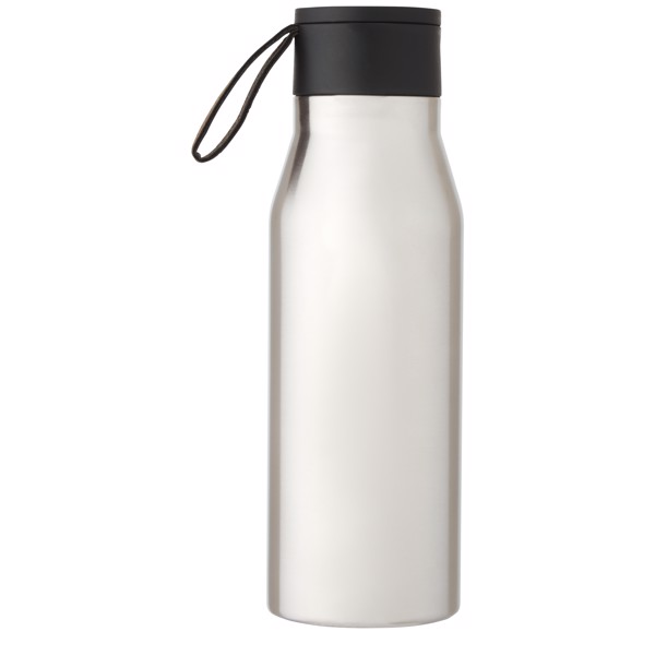Garrafa de 500 ml de cobre isolada a vácuo em aço inoxidável com correia e tampa de couro PU "Ljungan" - Prateado