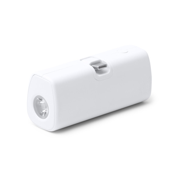 Personalised power bank in recycled ABS 5000 mAh with torch and built-in USB-C cable