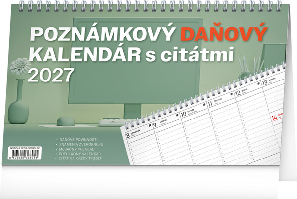 Notique Stolový Kalendár Poznámkový Daňový S Citátmi 2027, 25 x 14,5 cm
