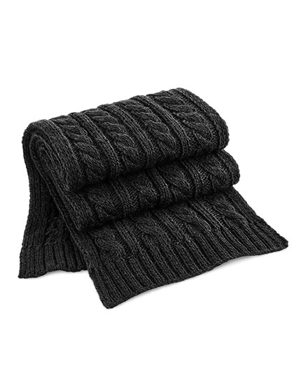 Cable Knit Melange Scarf - Black
