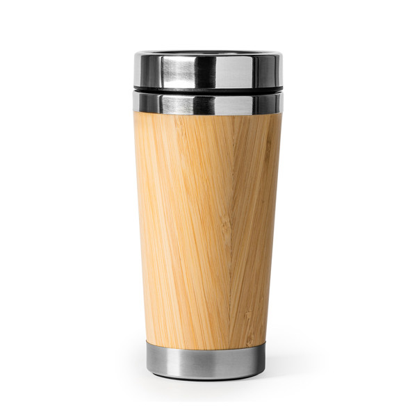 Personalised thermal mug stainless steel and bamboo 500 ml with dosing lid