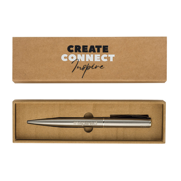 Silvery metal pen in box