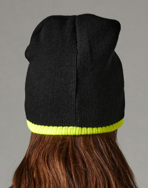 Two-Tone Beanie Knitted Hat - Black / Fluorescent Orange / ONE SIZE