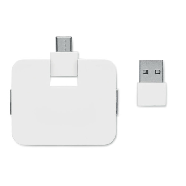 Square-C USB zvezdišče s 4 vrati, Type-A, Type-C - Bela