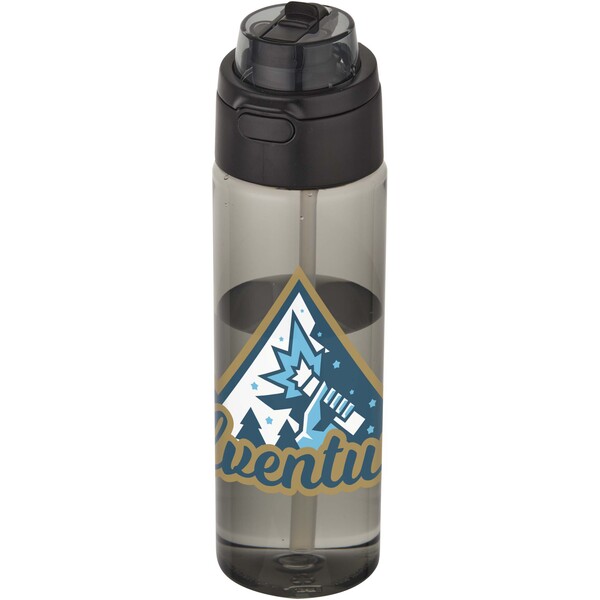 Theron 700 ml RCS recycled plastic water bottle with dual function lid and flip straw - Black