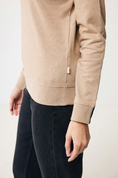 Pull à col rond en coton recyclé non teinté Iqoniq Denali - Heather Brown / XXS