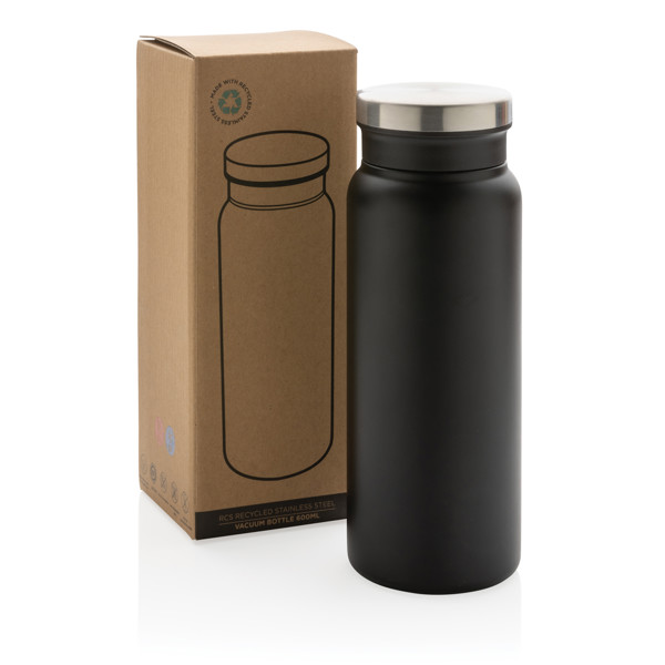 Termo fľaša z RCS recyklovanej ocele 600ml - Čierna / Čierna