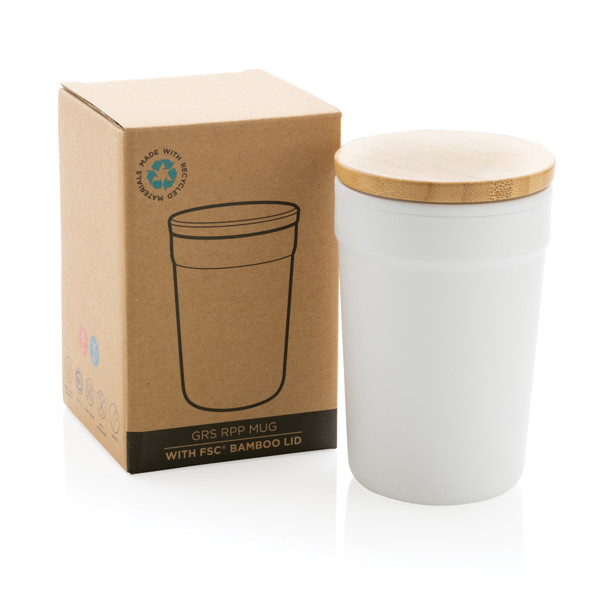 GRS certified recycled PP mug with bamboo lid - White