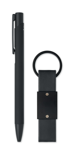Ball pen & PU Keyring set Escri Set - Black
