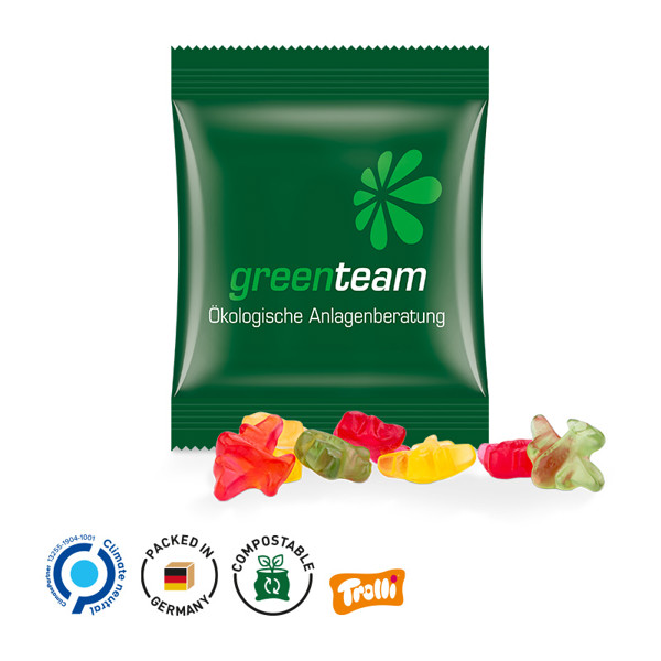 Minitüte 10G, Fruchtgummi Standardformen, Weiß / Trolli Fruchtgummi Flugzeuge, 10 G / Folie Mit 50% Papieranteil, Weiß