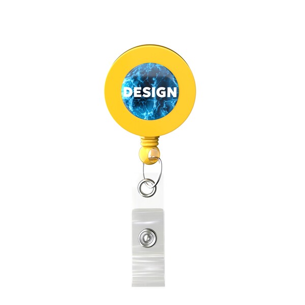 Retractable badge reel in round shape with ⌀2cm logo - Sunflower Yellow / Belt Clip