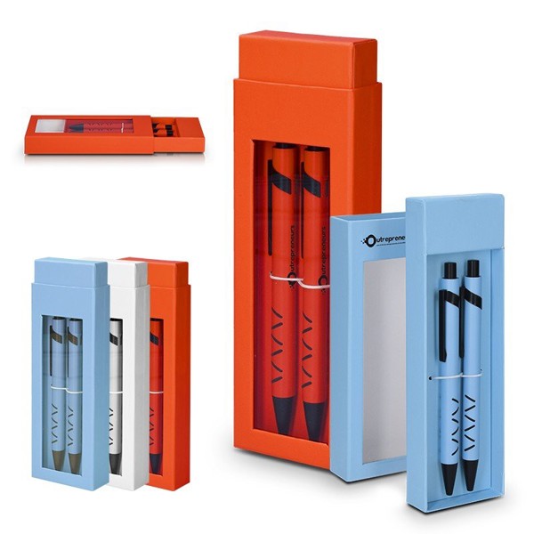 PARURE COFFRET CADEAU : 1 STYLO METAL ECRITURE BLEUE + 1 PORTE MINE - Orange