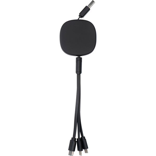retractable charging cable with bamboo decoration JUDY - Black