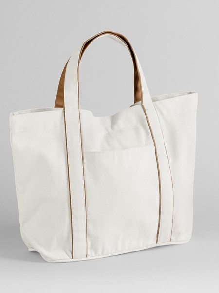 Courtside Medium Tote - Soft White / Caramel