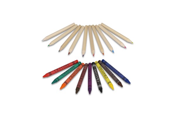 Colouring pencils and crayons in kraft box