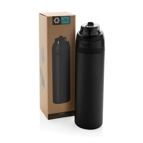 Plastenka Omni Sip 720 ml, reciklirano jeklo, na zaklepanje - Črna