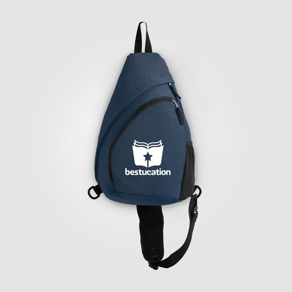 Sac bandoulière Helsinki, nylon rPET, sangle réglable - 15 L - Bleu marine / Transfert de chaleur